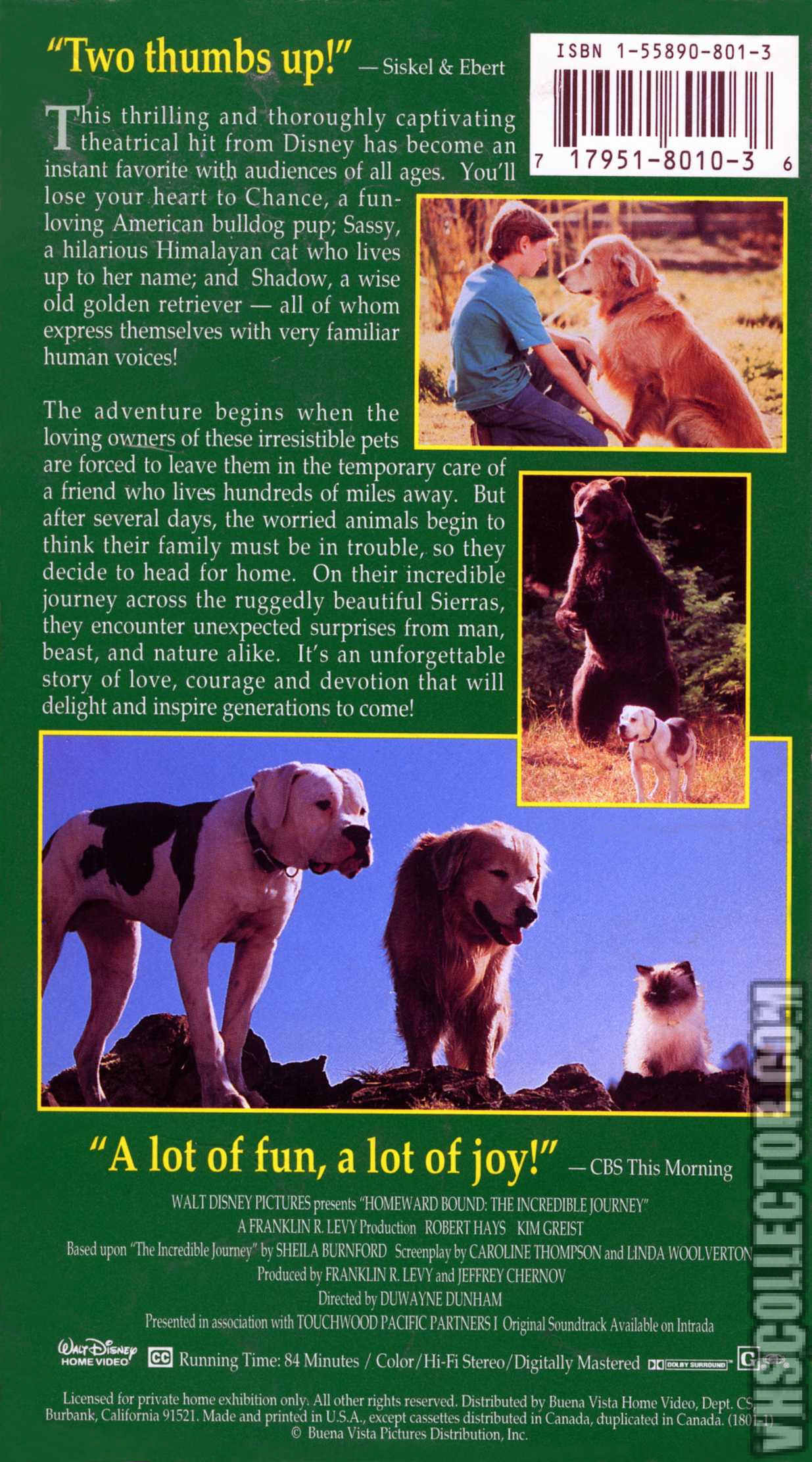 Homeward Bound The Incredible Journey Vhs