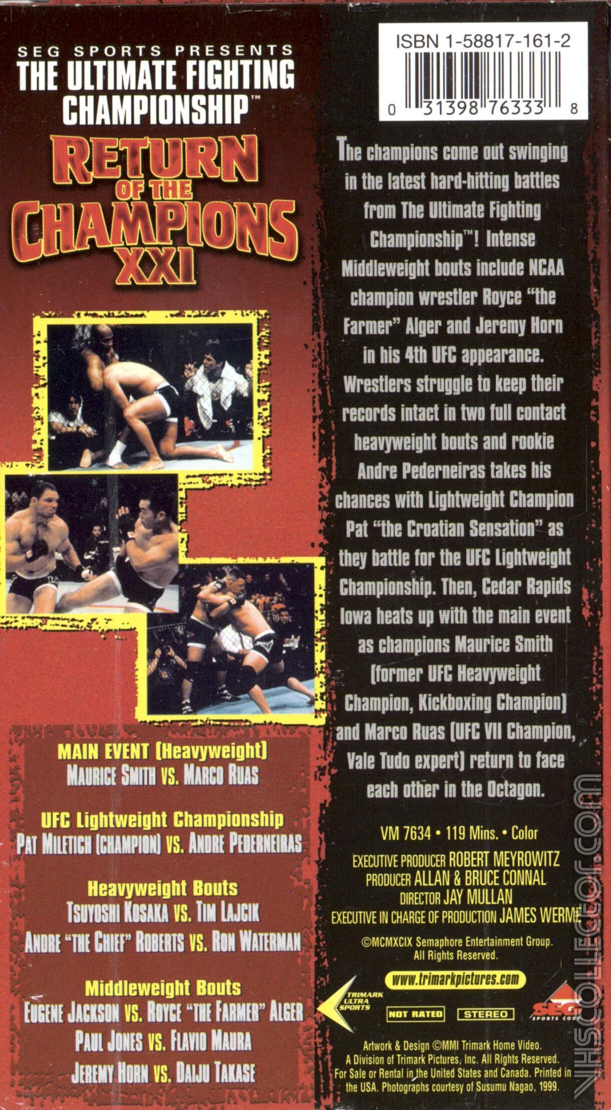 The Ultimate Fighting Championship XXI: Return of the Champions |  VHSCollector.com