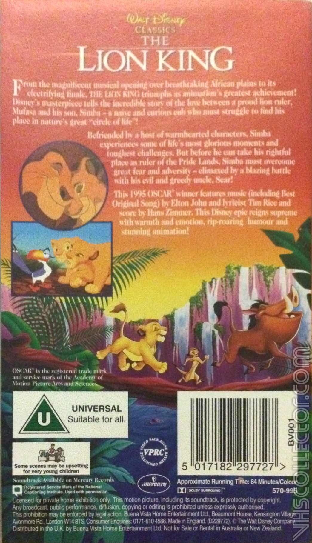 The Lion King Vhs 1995 Walt Disney Masterpiece Cinderella Vhs ...